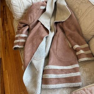 Somedays Lovin Plush Faux Shearling Coat in Dusty Rose and Cream